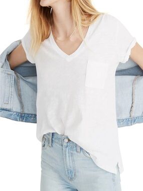 Madewell Whisper Cotton V-neck Pocket Tee - White